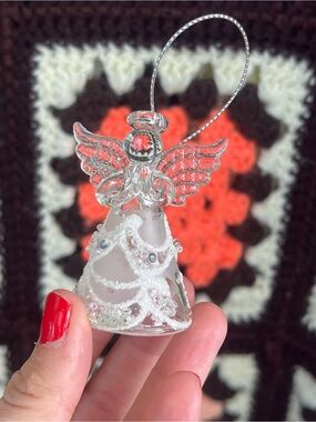 Handmade Glass Angel Bell Ornament White Beaded Christmas Tree Decor
